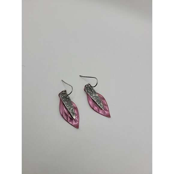 New Jody Coyote Silverworks Pink Silver Leaf Dangle Earrings Pierced Artisan - Picture 7 of 11